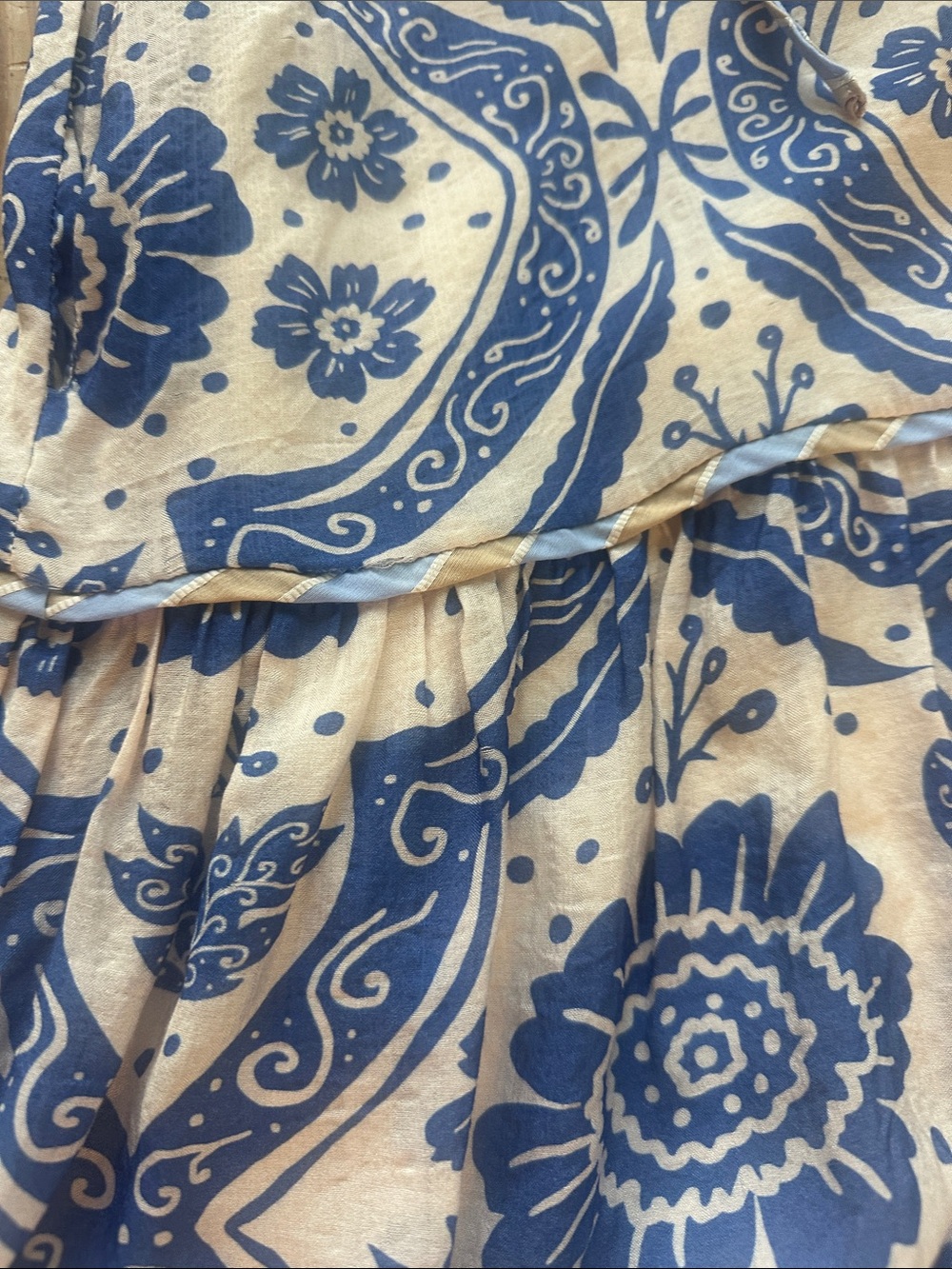 GIGI Blue & Cream Floral Puff-Sleeve drop waist Dress - Picture 3 of 5